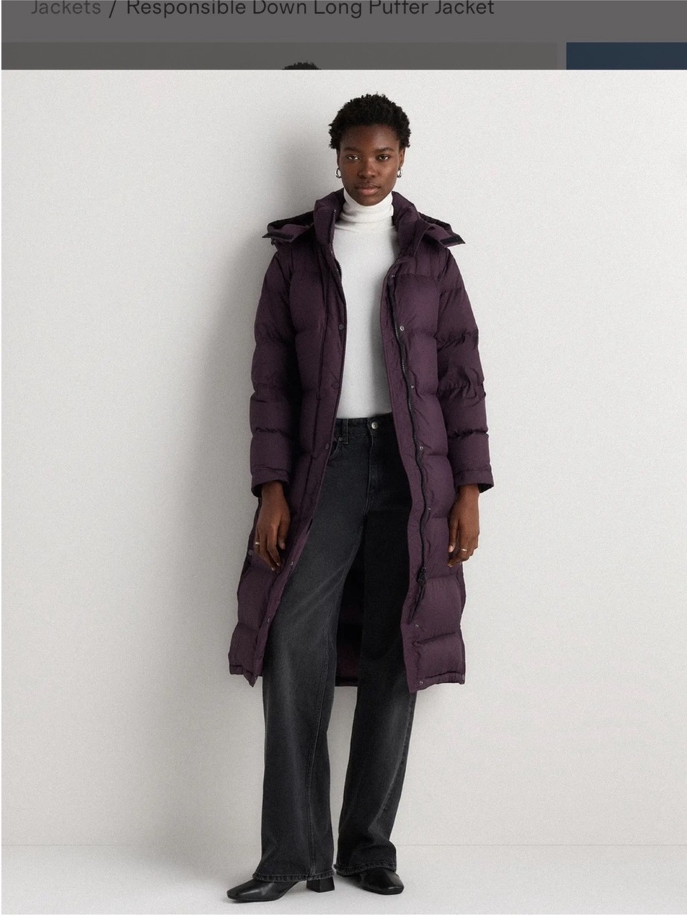 Quince Long Purple Puffer Coat with Hood